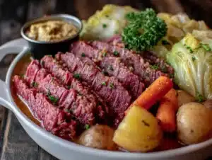 slow cooker corned beef and cabbage - featured image