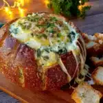 spinach artichoke football dip bread bowl - featured image