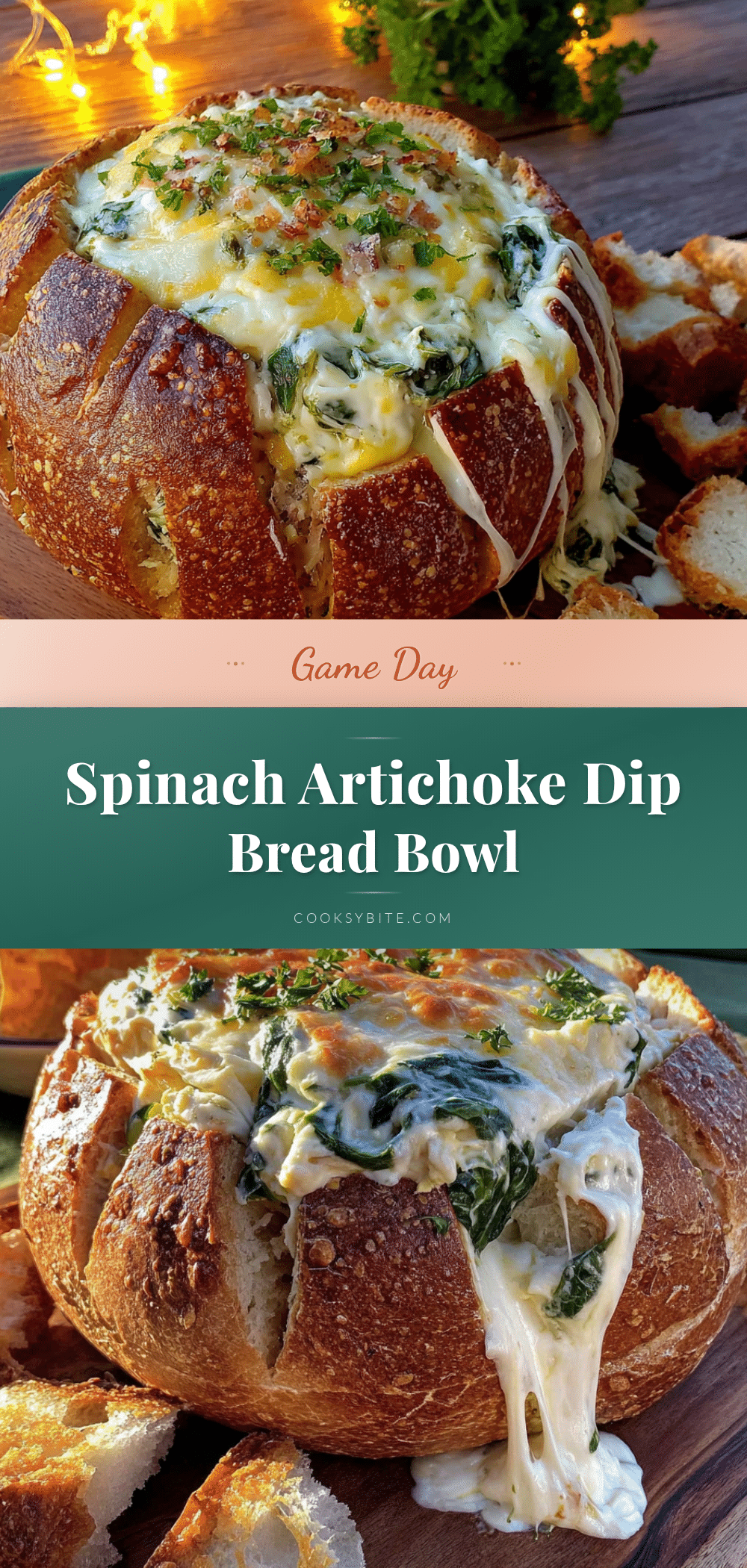 spinach artichoke football dip bread bowl recipe