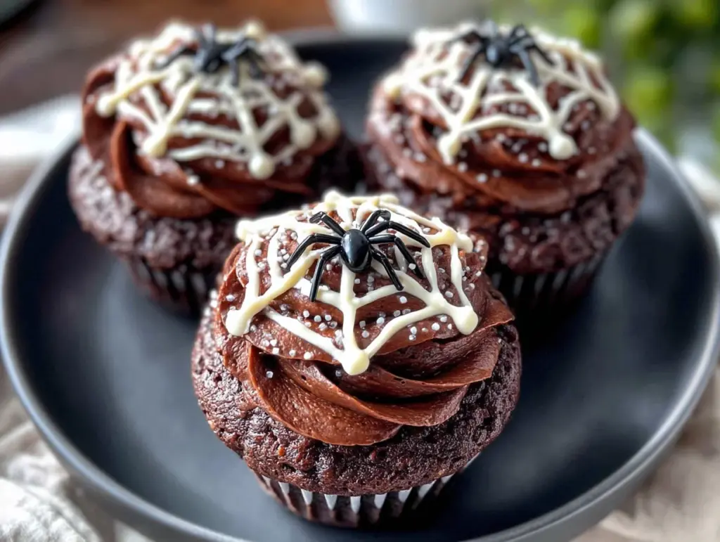 chocolate spiderweb cupcakes - featured image