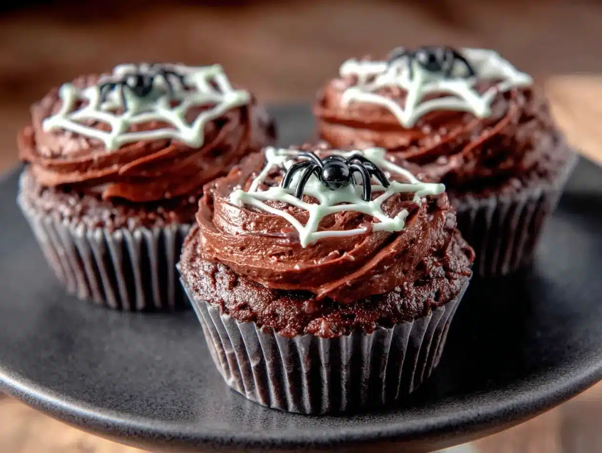 chocolate spiderweb cupcakes preparation steps