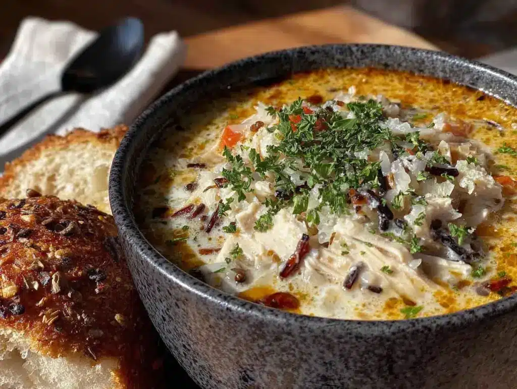 copycat panera chicken and wild rice soup - featured image