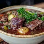 cozy slow cooker beef vegetable soup - featured image