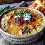 creamy crockpot cheeseburger soup - featured image