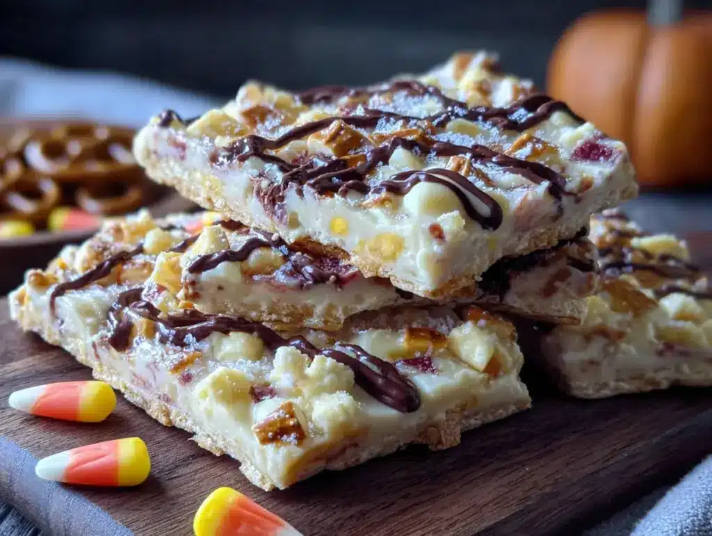 easy candy corn bark with pretzels - featured image
