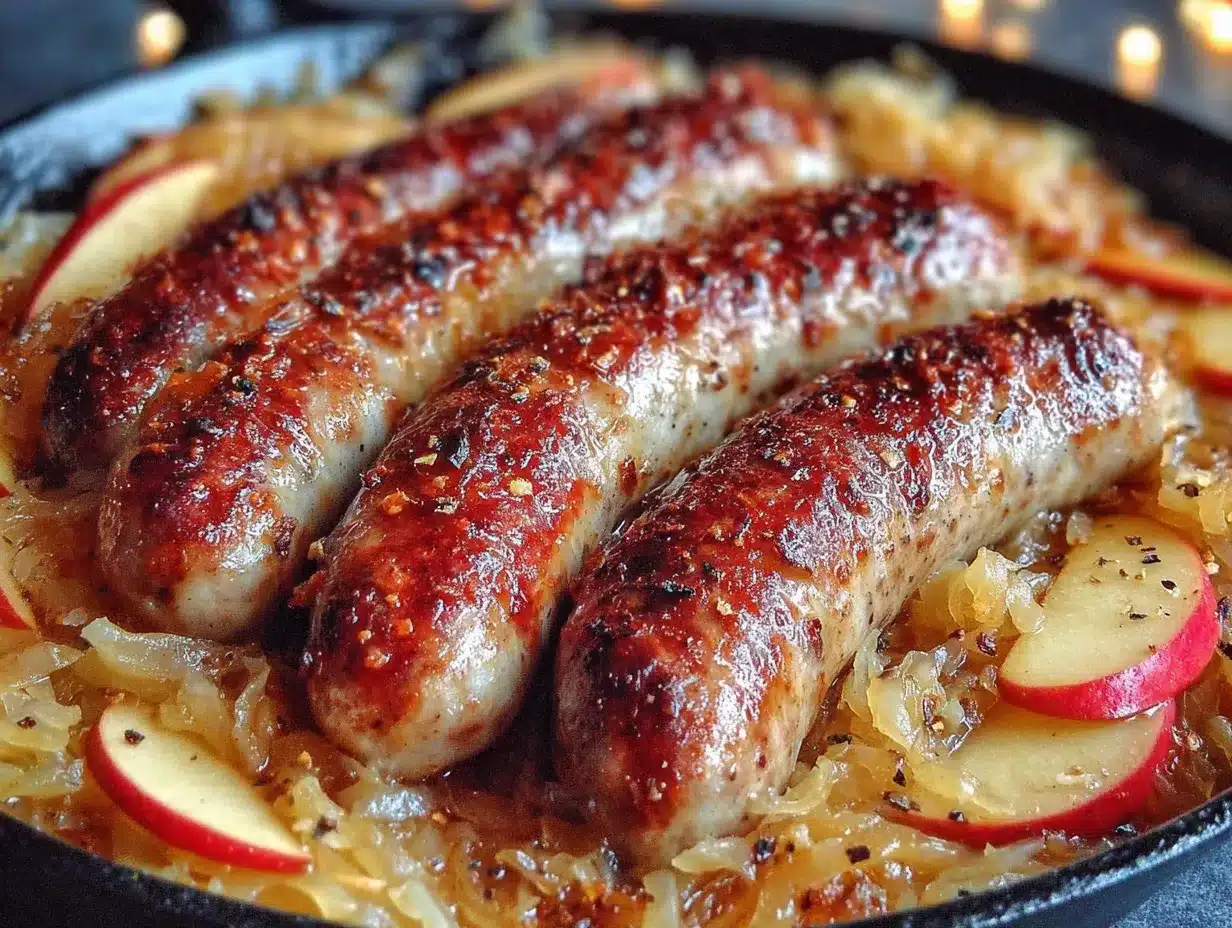 german bratwurst skillet with apples preparation steps