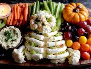 healthy halloween veggie tray skeleton - featured image