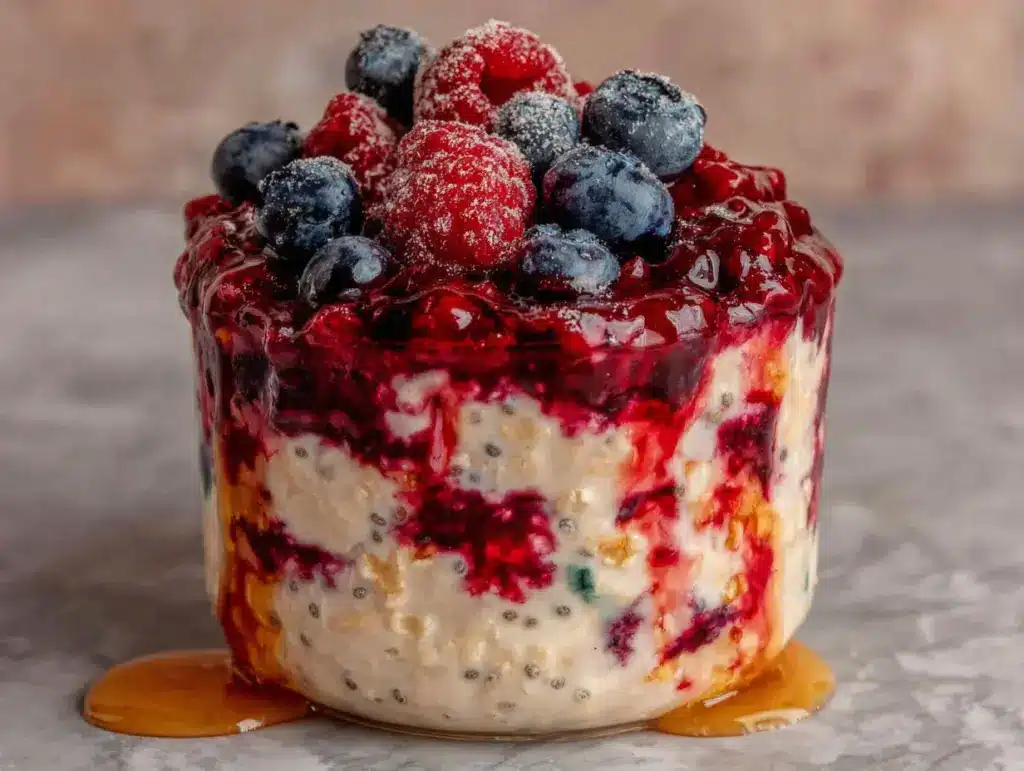 high-fiber chia overnight oats with berries - featured image