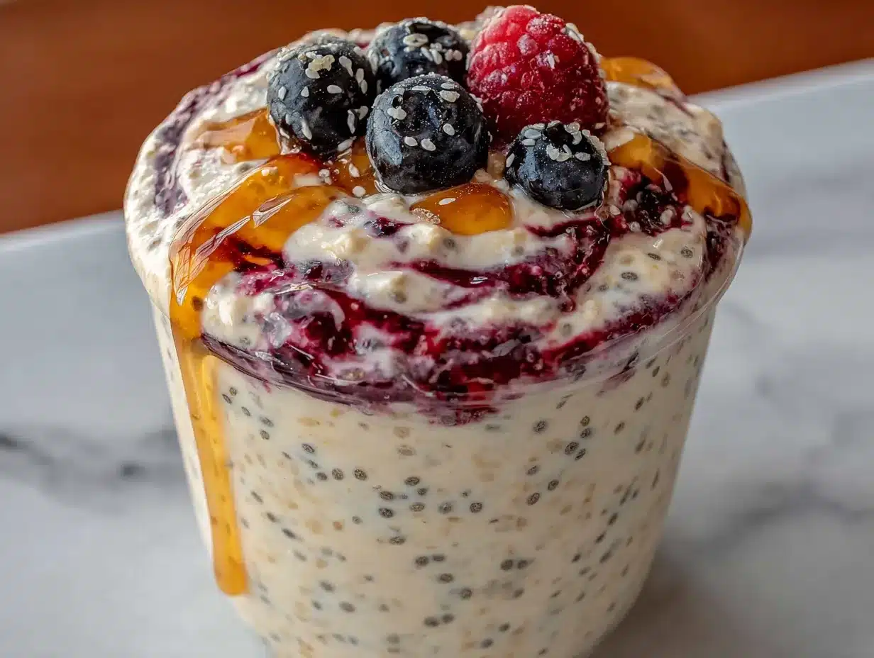 high-fiber chia overnight oats with berries preparation steps