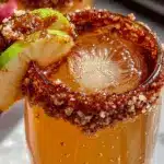 light apple cider mimosa with cinnamon sugar rim - featured image