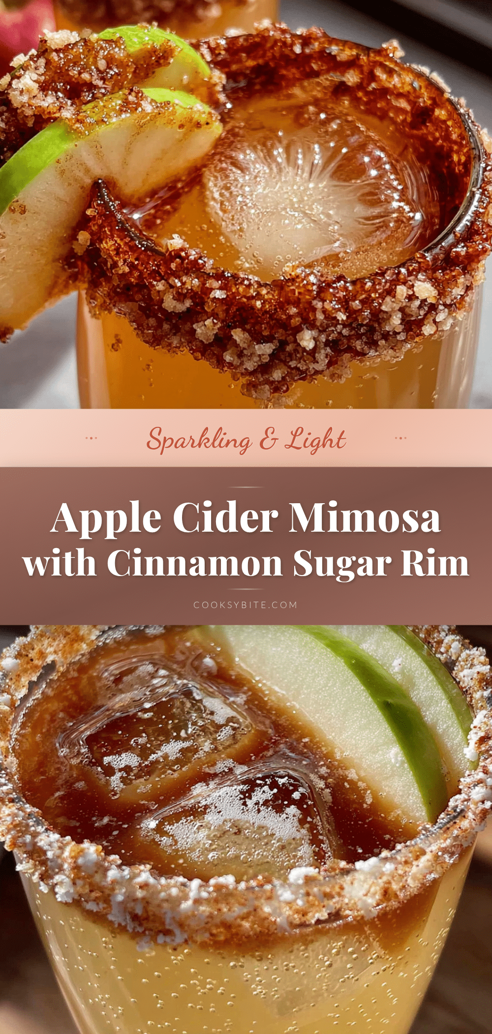light apple cider mimosa with cinnamon sugar rim recipe