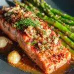 one-pan garlic butter salmon with asparagus - featured image