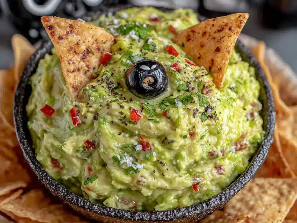 spooky guacamole with crispy bat chips - featured image
