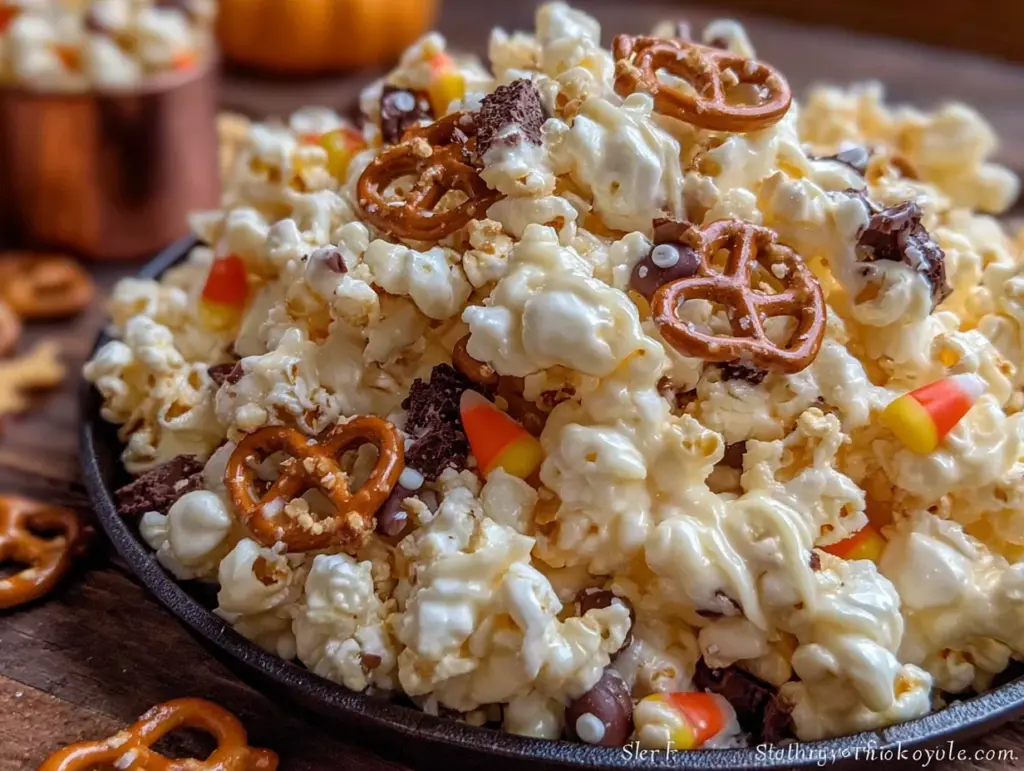 white chocolate halloween popcorn mix - featured image