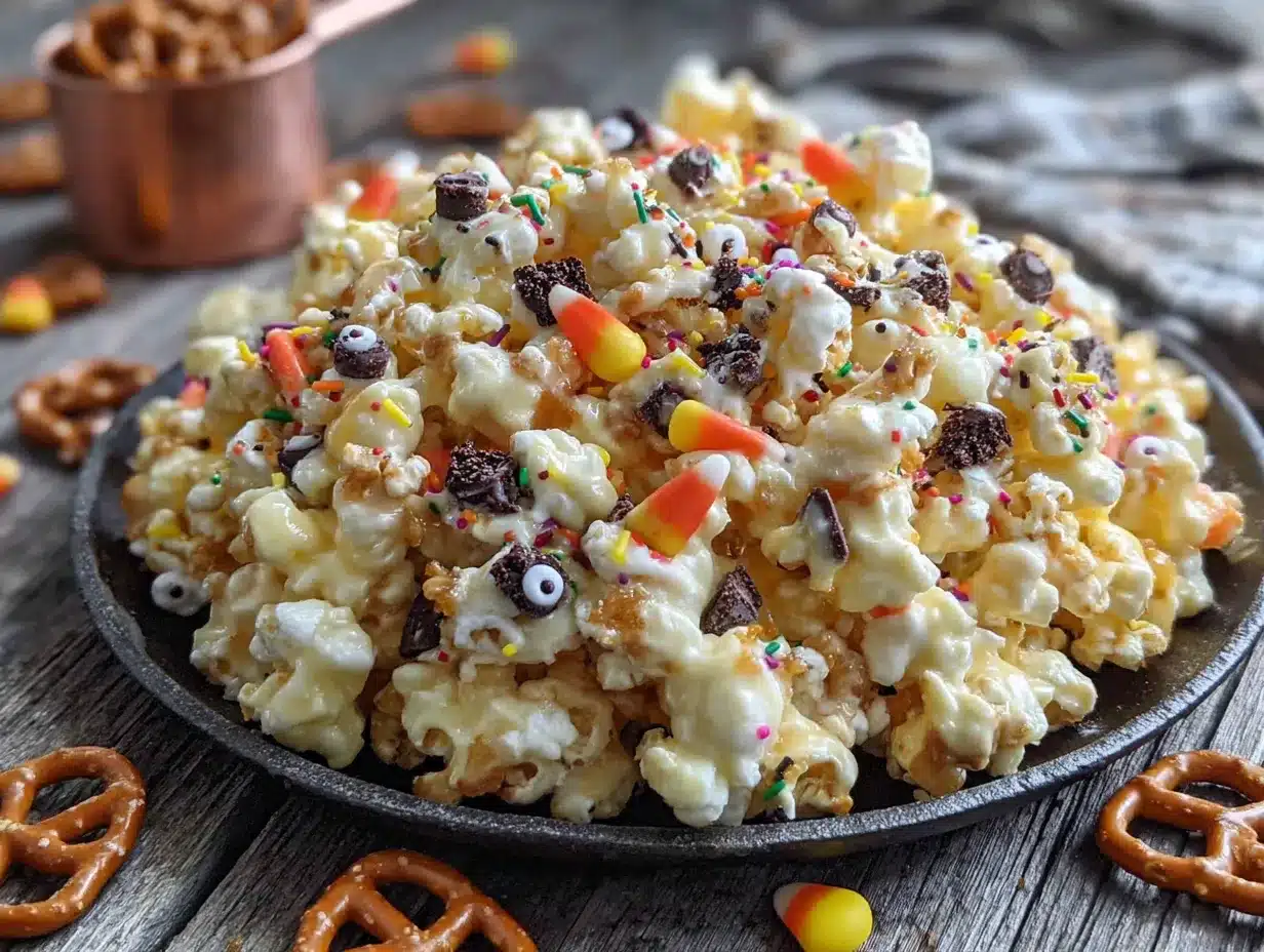 white chocolate halloween popcorn mix preparation steps