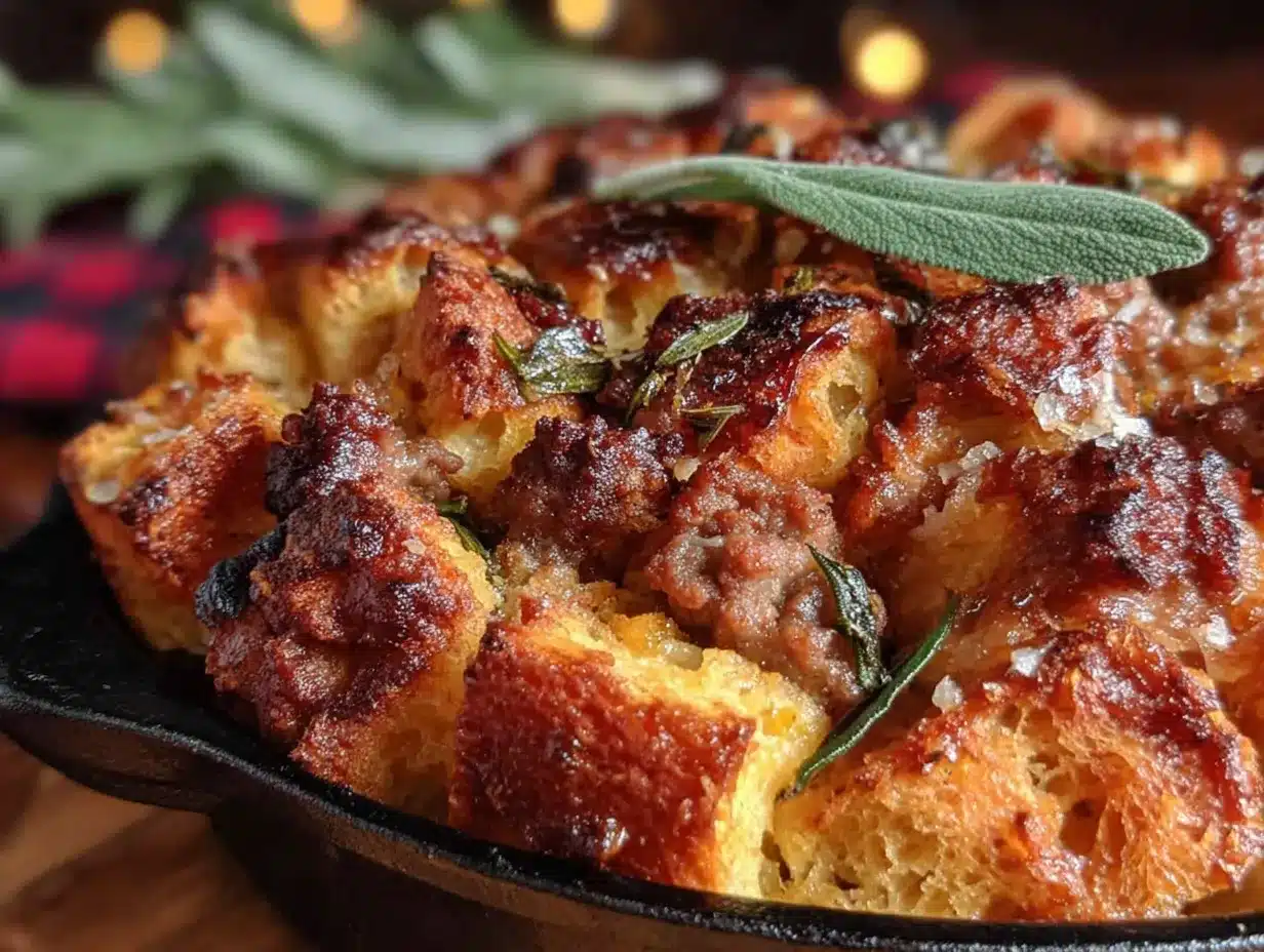 wholesome sourdough stuffing with sausage and sage preparation steps