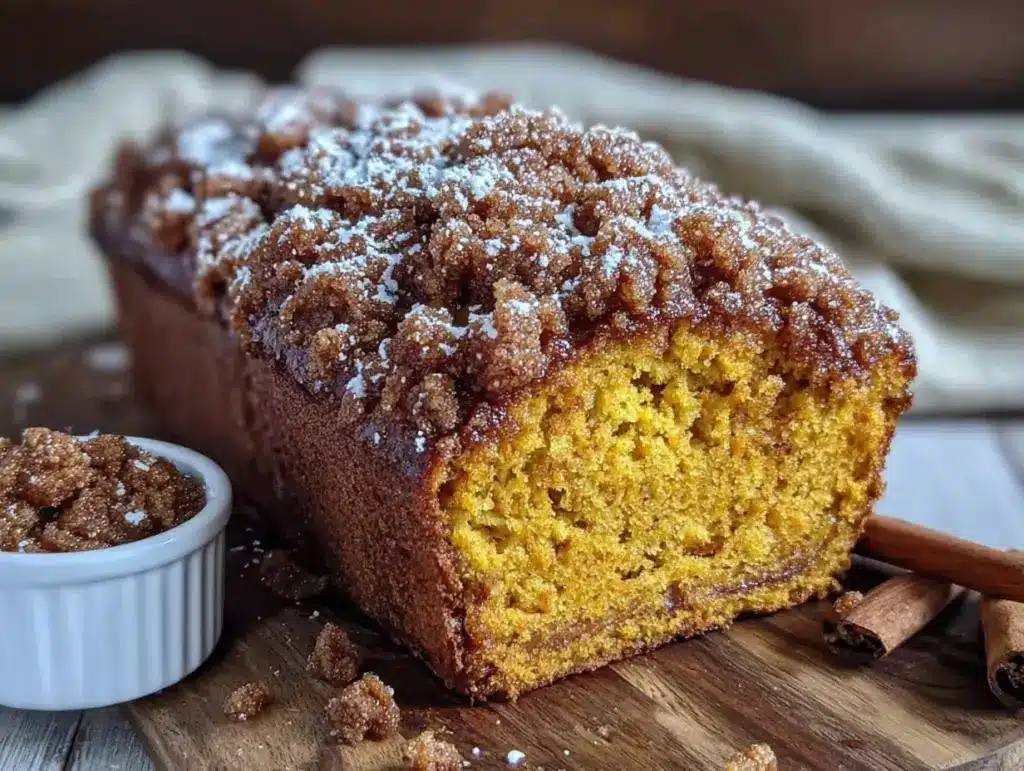 one bowl pumpkin bread with cinnamon streusel - featured image