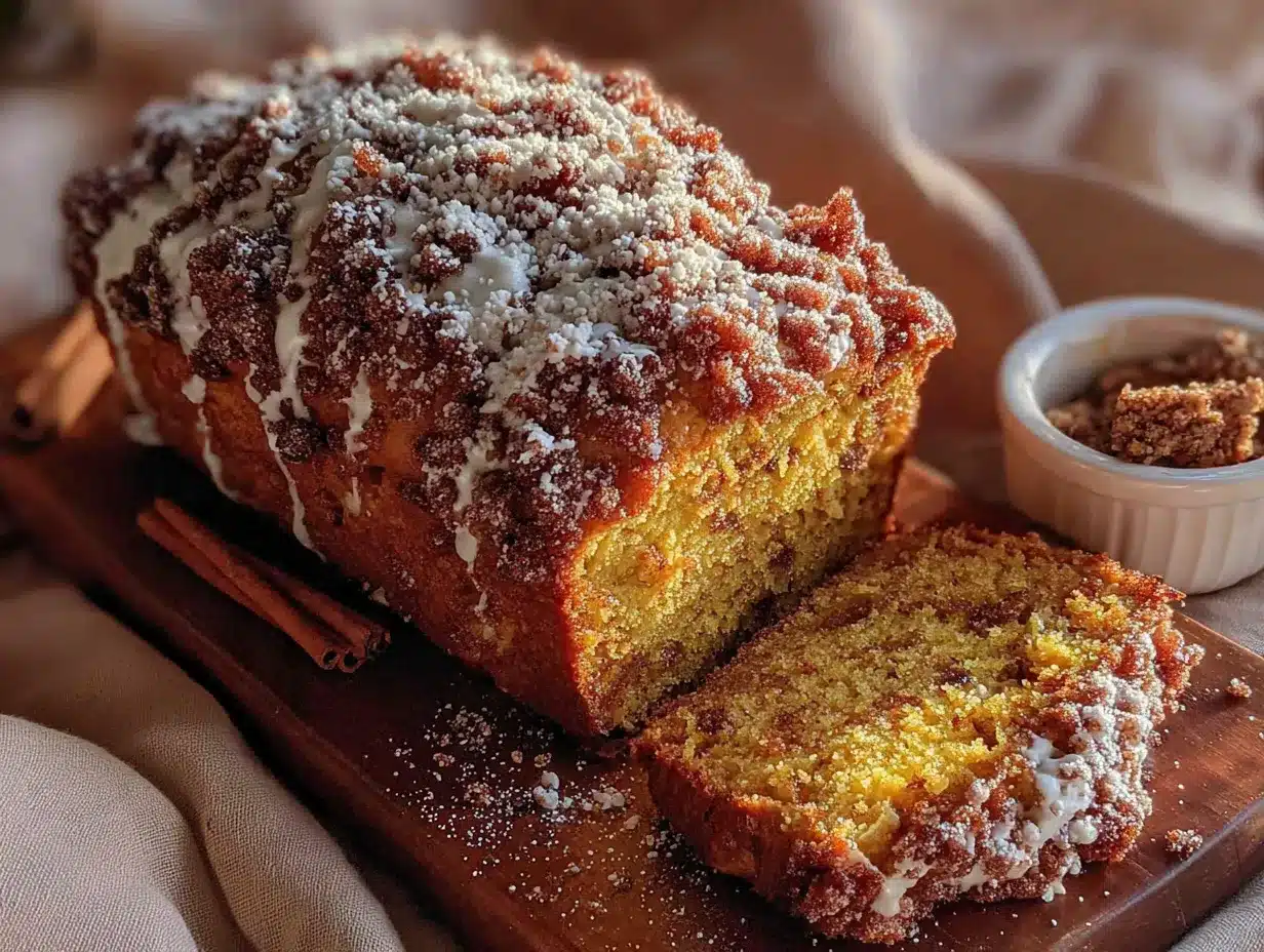 one bowl pumpkin bread with cinnamon streusel preparation steps