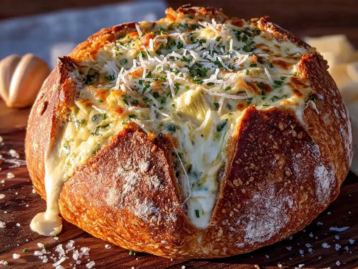 spider web spinach dip bread bowl preparation steps