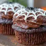 spooky chocolate spider web cupcakes - featured image