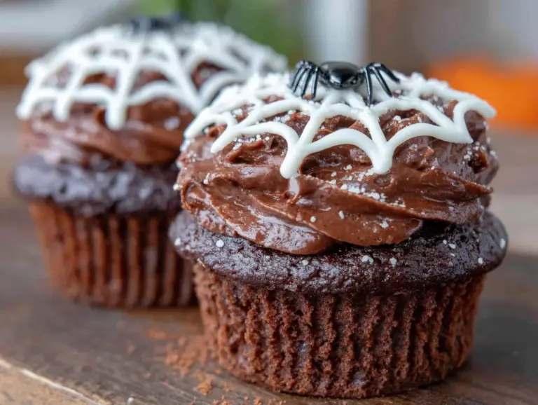 spooky chocolate spider web cupcakes - featured image