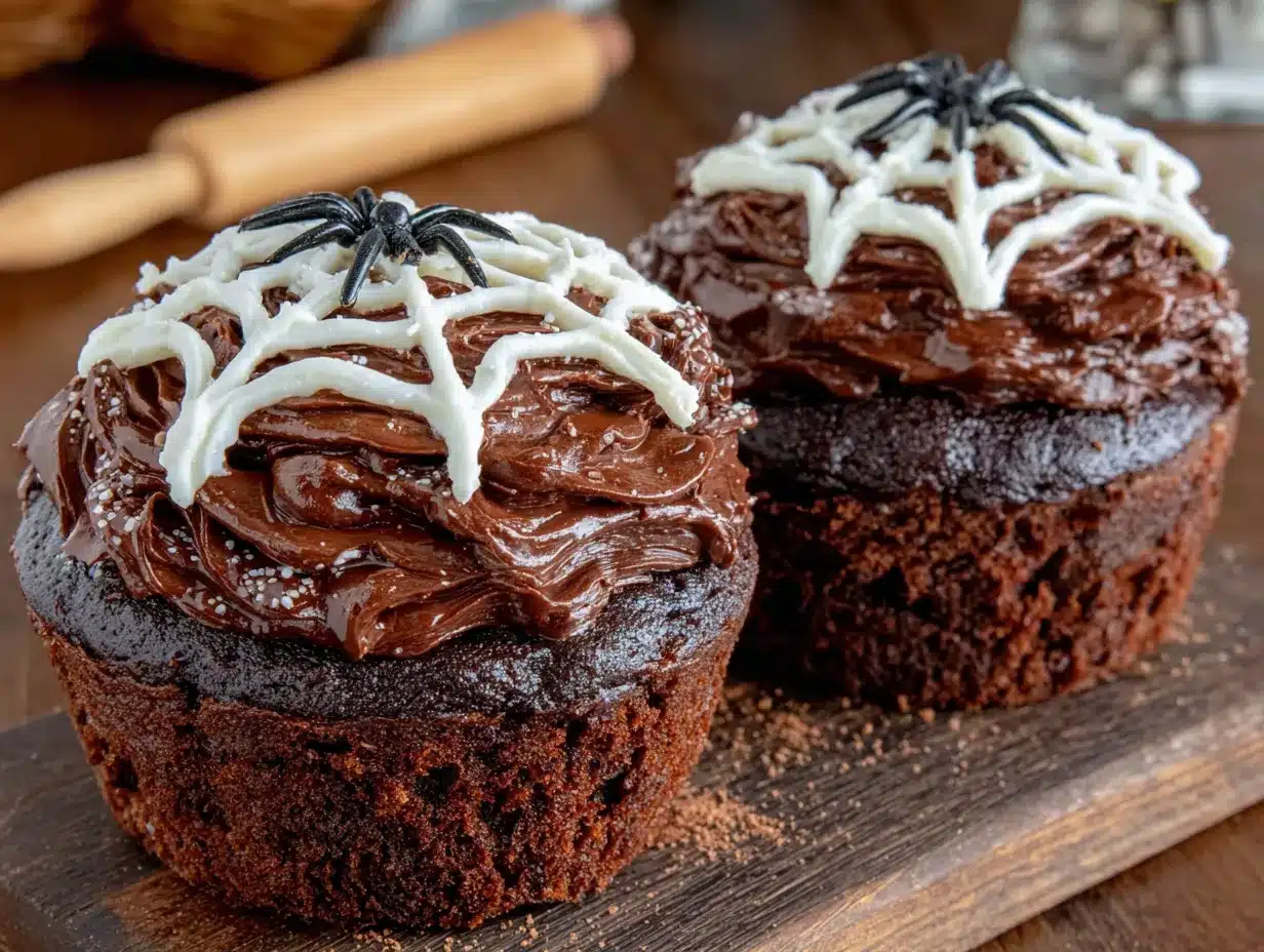 spooky chocolate spider web cupcakes preparation steps
